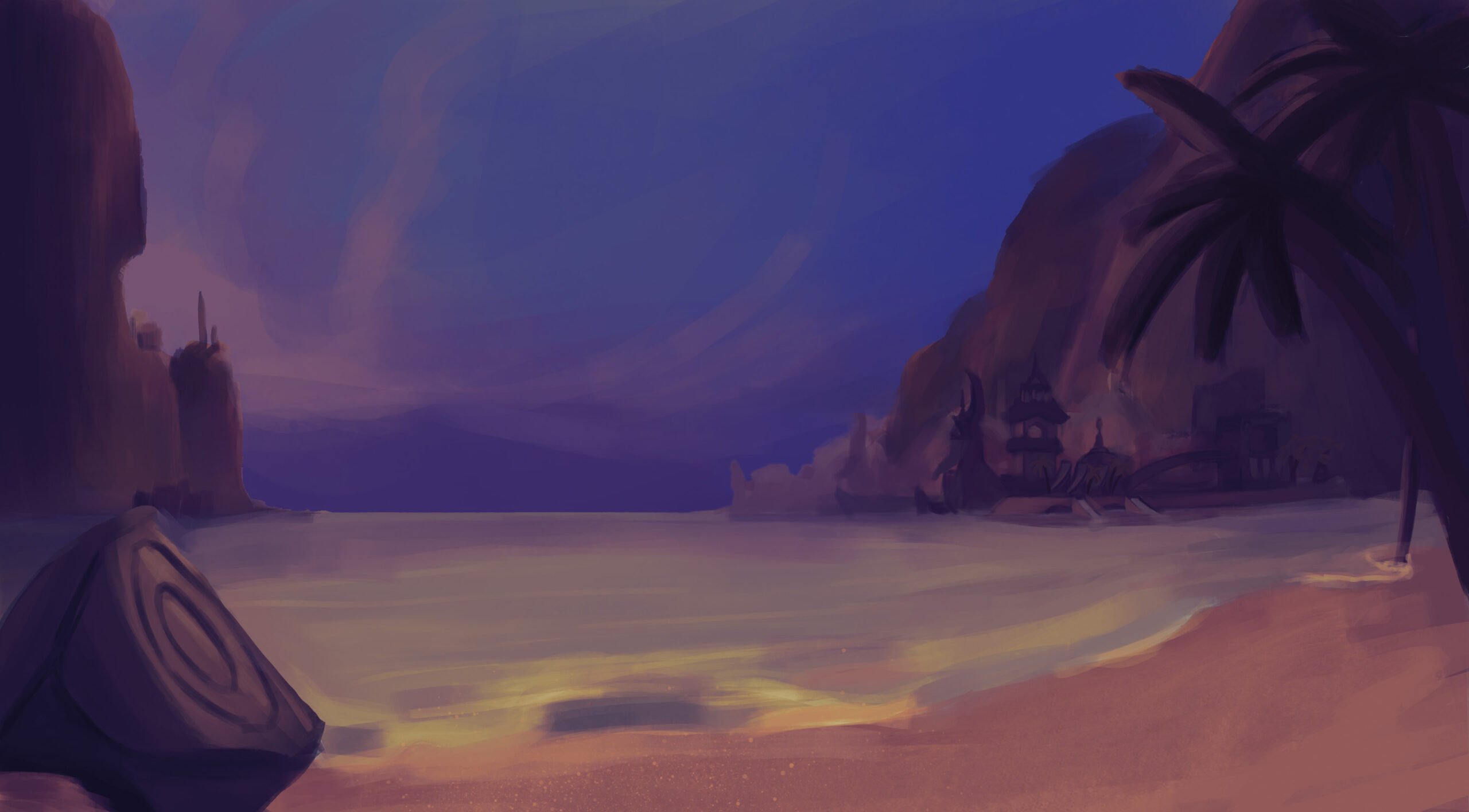 Beach town at sunset.