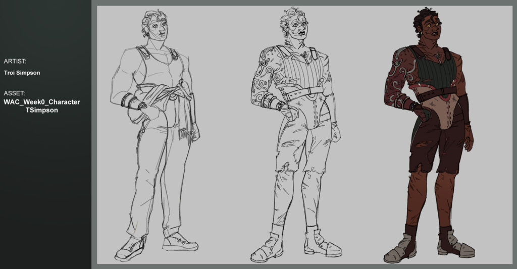 Week Zero Characters in various states of completion and different clothing.